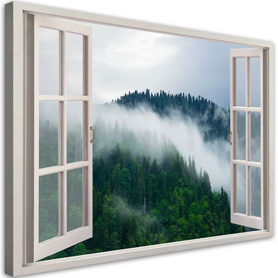 shumee Slika na platnu, Gozd v megli, pogled skozi ležeče okno - 120x80