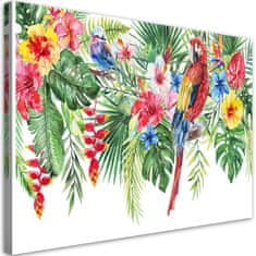 shumee Slika na platnu, listi cvetje papiga tropski - 90x60