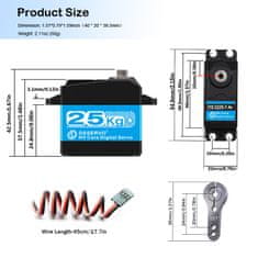 YUNIQUE GREEN-CLEAN 2pcs RC krmilni servo 25KG, 7.4V digitalni motor z visokim navorom z zobniki iz nerjavečega jekla, vodoodporen, 180° za robotske avtomobile in DIY projekte