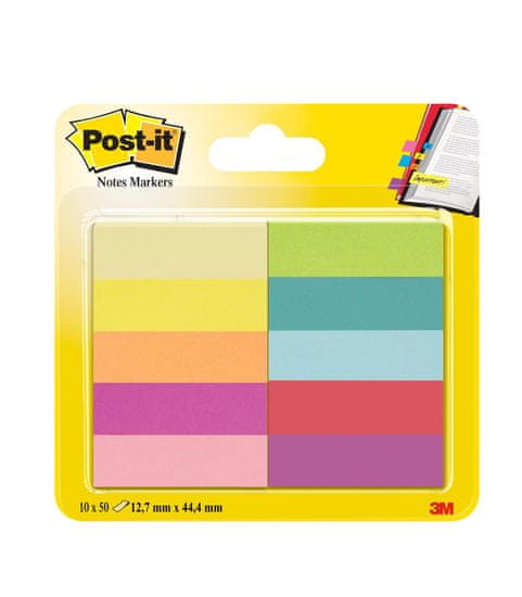 Post-It Listki - 15,0 x 50,0 mm, mešanica barv, 10 x 50 kosov