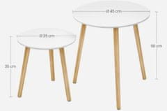 miza za dnevni prostor, 2 kosa, 45x50x45 cm, bela