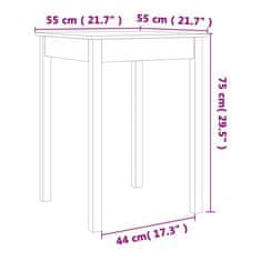 Vidaxl Jedilna miza voščeno rjava 55x55x75 cm trdna borovina