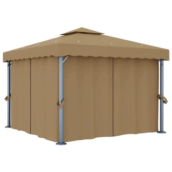 Vidaxl Paviljon z zaveso 3x3 m taupe aluminij