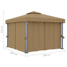 Vidaxl Paviljon z zaveso 3x3 m taupe aluminij