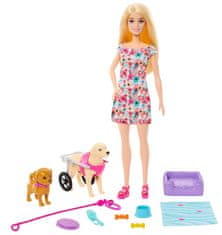 Mattel Barbie HTK37 punčka in pes z invalidskim vozičkom