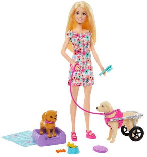 Mattel Barbie HTK37 punčka in pes z invalidskim vozičkom