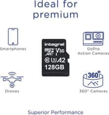 Integral 128GB Micro SD 4K branje 180MB/s pisanje 90MB/s MicroSDXC A2 C10 U3 UHS-I 180-V30