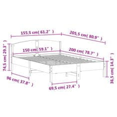 Greatstore Posteljni okvir z vzglavjem voščeno rjava 150x200 cm borovina