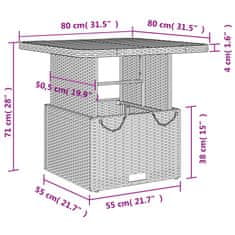 Vidaxl Vrtna miza črna 80x80x71 cm poli ratan in akacijev les