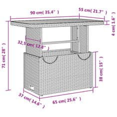 Vidaxl Vrtna miza bež 90x55x71 cm poli ratan in akacijev les