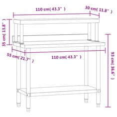 Vidaxl Kuhinjska delovna miza s polico 110x55x120 cm nerjaveče jeklo