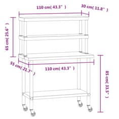 Vidaxl Kuhinjska delovna miza s polico 110x55x150 cm nerjaveče jeklo