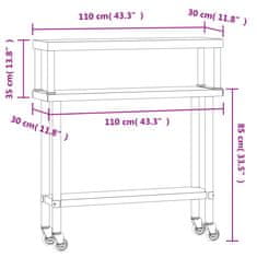 Vidaxl Kuhinjska delovna miza s polico 110x30x120 cm nerjaveče jeklo