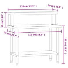 Greatstore Kuhinjska delovna miza s polico 110x55x120 cm nerjaveče jeklo