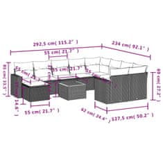 Vidaxl Vrtna sedežna garnitura 11-delna z blazinami črn poli ratan