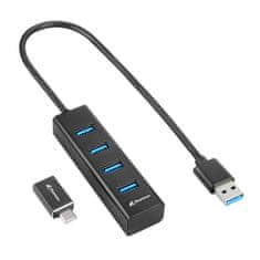 NEW USB 4-vratni hub Sharkoon Črna