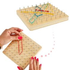 WOWO Wooden Puzzle Geoboard - Lesena sestavljanka Geoboard z gumijastimi trakovi za ustvarjanje oblik