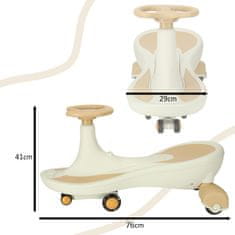 WOWO LED kolesa in predvajalnik glasbe - Gravity Ride-On z LED kolesi in predvajalnikom glasbe, bež, 76 cm, največ 100 kg