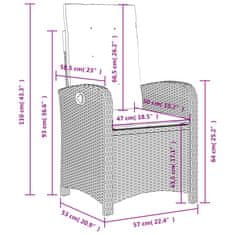 Vidaxl Nastavljivi vrtni stoli 2 kosa z blazinami bež poli ratan