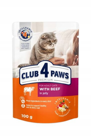 Club4Paws Premium mokra hrana za odrasle mačke z govedino 24x100g