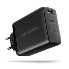 AXAGON ACU-DPQ100, omrežni polnilec GaN 100 W, 3 vhodi (USB-A + dvojni USB-C), PD3.0/PPS/QC4+/Apple