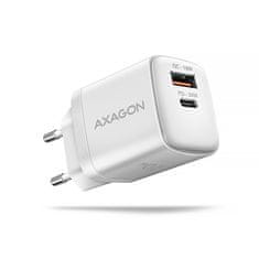 AXAGON ACU-PQ20W, 20W omrežni polnilnik, 2x vrata (USB-A + USB-C), PD3.0/PPS/QC4+/AFC/Apple, bel