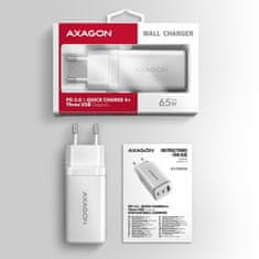 AXAGON ACU-DPQ65W, omrežni polnilnik GaN 65 W, 3 vrata (USB-A + dvojni USB-C), PD3.0/QC4+/PPS/Apple