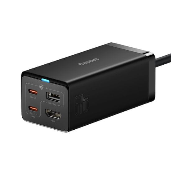 BASEUS GaN5 Pro 2x USB-C/USB-A/HDMI 67W kabel 1,5m/USB-C kabel 1m črn