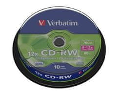 Verbatim CD-RW 700MB 12x, 10 kosov - nosilci, odporni na praske, vreteno 43480