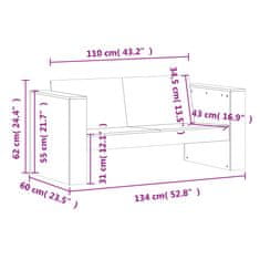 shumee Vrtni kavč dvosed bel 134x60x62 cm trdna borovina