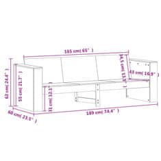 shumee Vrtni kavč trosed 189x60x62 cm impregnirana borovina