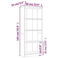 Vidaxl Knjižna omara 4-nadstropna dim. hrast 60x24x142 cm inženir. les