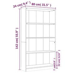 Vidaxl Knjižna omara 4-nadstropna rjav hrast 80x24x142 cm inženir. les