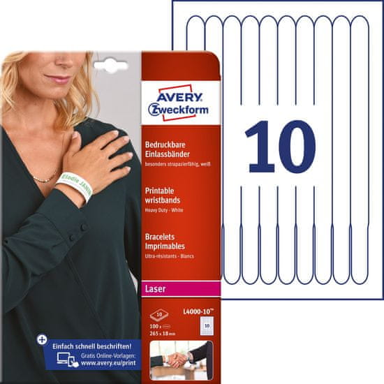 Avery Zweckform zapestnice za imena L4000-10, 265 x 18 mm, 100 zapestnic/zavitek, A4, za tiskanje