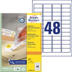 Avery Zweckform odstranljive etikete L4736REV-100, 45.7 x 21.2 mm, bele, 4800 etiket/zavitek, A4, za tiskanje