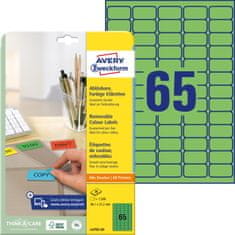 Avery Zweckform odstranljive etikete L4792-20, 38.1 x 21.2 mm, zelene, 1300 etiket/zavitek, A4, barvne nalepke za tiskanje