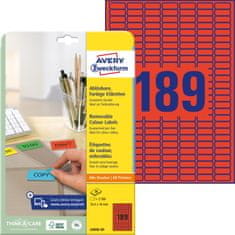 Avery Zweckform odstranljive etikete L6036-20, 25.4 x 10 mm, rdeče, 3780 etiket/zavitek, A4, barvne nalepke za tiskanje
