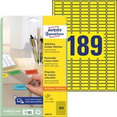 Avery Zweckform odstranljive etikete L6037-20, 25.4 x 10 mm, rumene, 3780 etiket/zavitek, A4, barvne nalepke za tiskanje