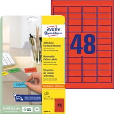 Avery Zweckform odstranljive etikete L6038-20, 45.7 x 21.2 mm, rdeče, 960 etiket/zavitek, A4, barvne nalepke za tiskanje