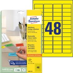 Avery Zweckform odstranljive etikete L6041-20, 45.7 x 21.2 mm, rumene, 960 etiket/zavitek, A4, barvne nalepke za tiskanje