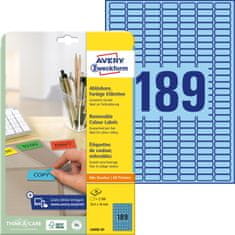 Avery Zweckform odstranljive etikete L6048-20, 25.4 x 10 mm, modre, 3780 etiket/zavitek, A4, barvne nalepke za tiskanje