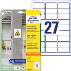 Avery Zweckform papirne etikete s super močnim lepilom L7874-20, 63.5 x 29.6 mm, 540 etiket/zavitek, A4