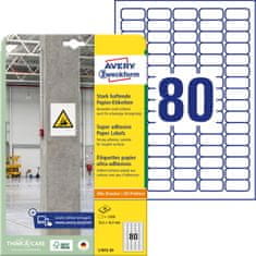 Avery Zweckform papirne etikete s super močnim lepilom L7872-20, 35.6 x 16.9 mm, 1800 etiket/zavitek, A4