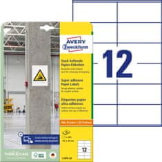 Avery Zweckform papirne etikete s super močnim lepilom L7875-20, 105 x 48 mm, 240 etiket/zavitek, A4