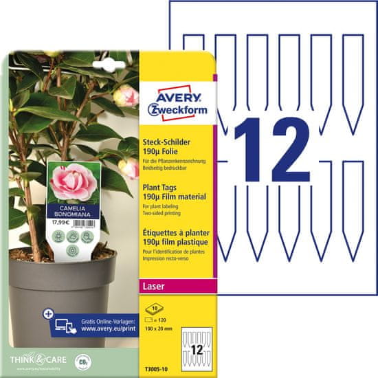 Avery Zweckform vtične oznake T3005-10, 100 x 20 mm, 0.19 mm folija, 120 oznak/zavitek, A4, za obojestransko tiskanje