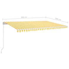 Vidaxl Avtomatska tenda LED + senzor 500x300 cm rumeno/bela