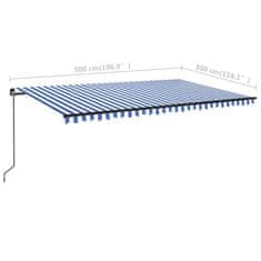 Vidaxl Ročno zložljiva tenda z LED lučmi 500x300 cm modra in bela