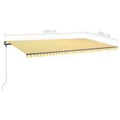 Vidaxl Ročno zložljiva tenda z LED lučkami 600x350 cm rumena in bela