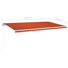 Vidaxl Avtomatska tenda LED + senzor 600x300 cm oranžno/rjava