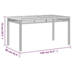 Vidaxl Vrtna miza bež 140x80x75 cm poli ratan in akacijev les